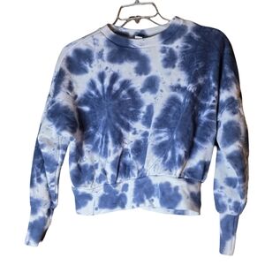 Old Navy Blue & White Tie-Dye Cropped Sweatshirt Size M